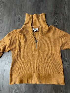 WILLIAM RAST Mustard Quarter-Zip Ribbed Turtleneck Sweater